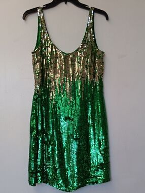 Green Sequin Mini Dress with Gold Ombre Accents